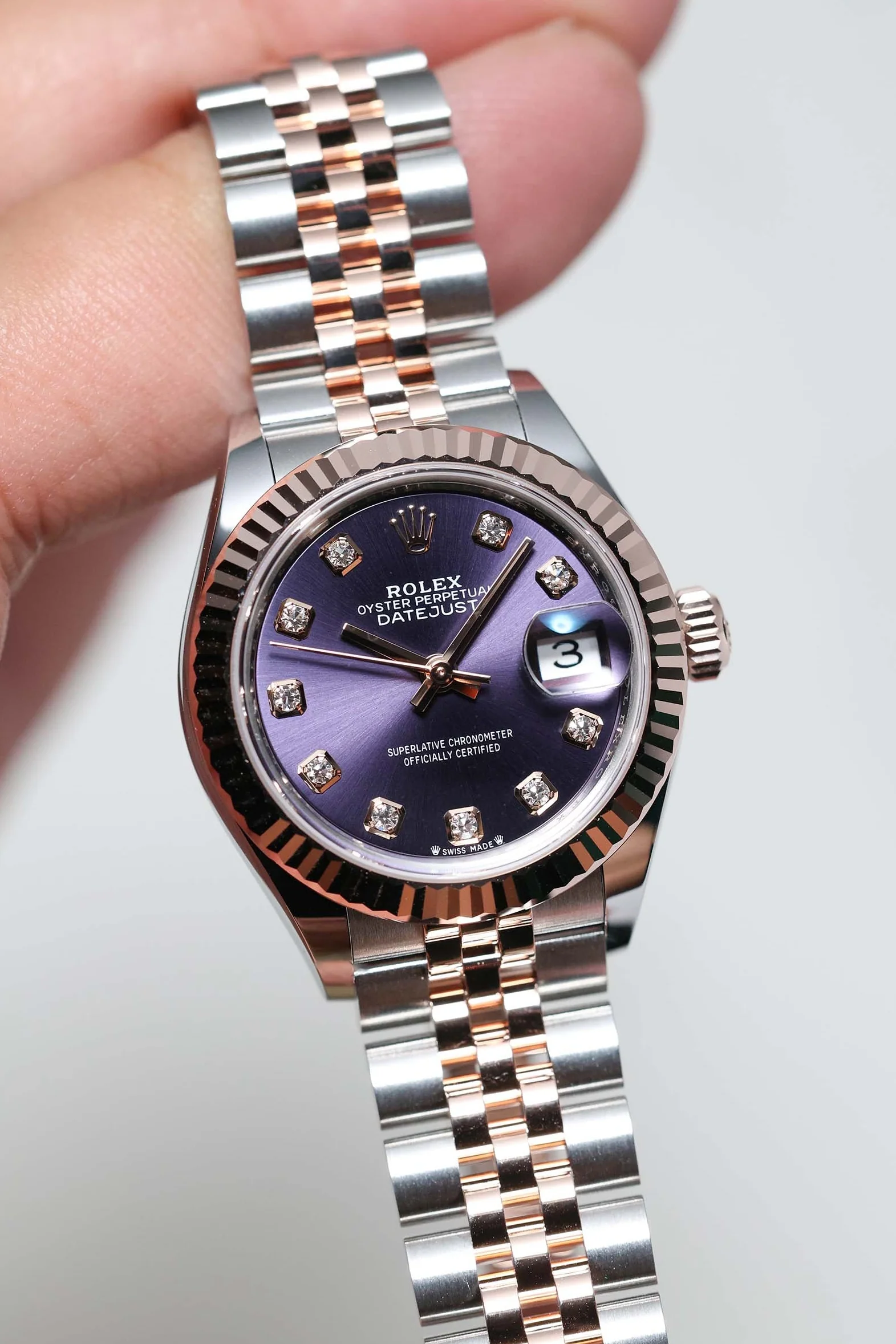 Rolex Datejust 28mm 10 Diamond Aubergine Steel Everose on Jubilee 279171 - Image 7