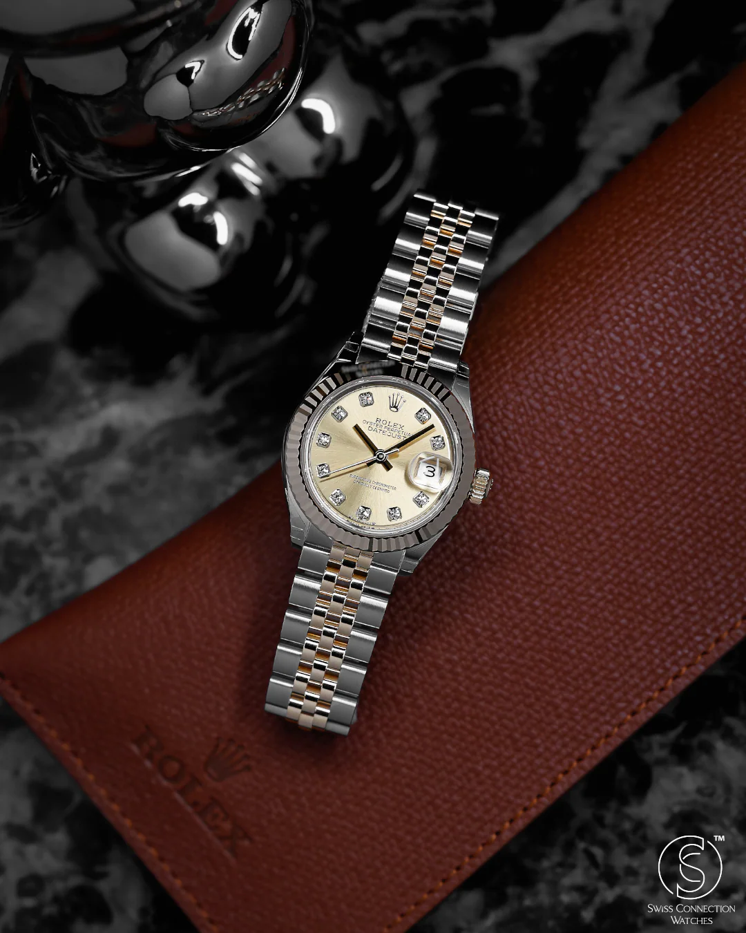 Rolex Datejust 28mm Champagne 10 Diamonds Rolesor Jubilee 279173 - Image 5