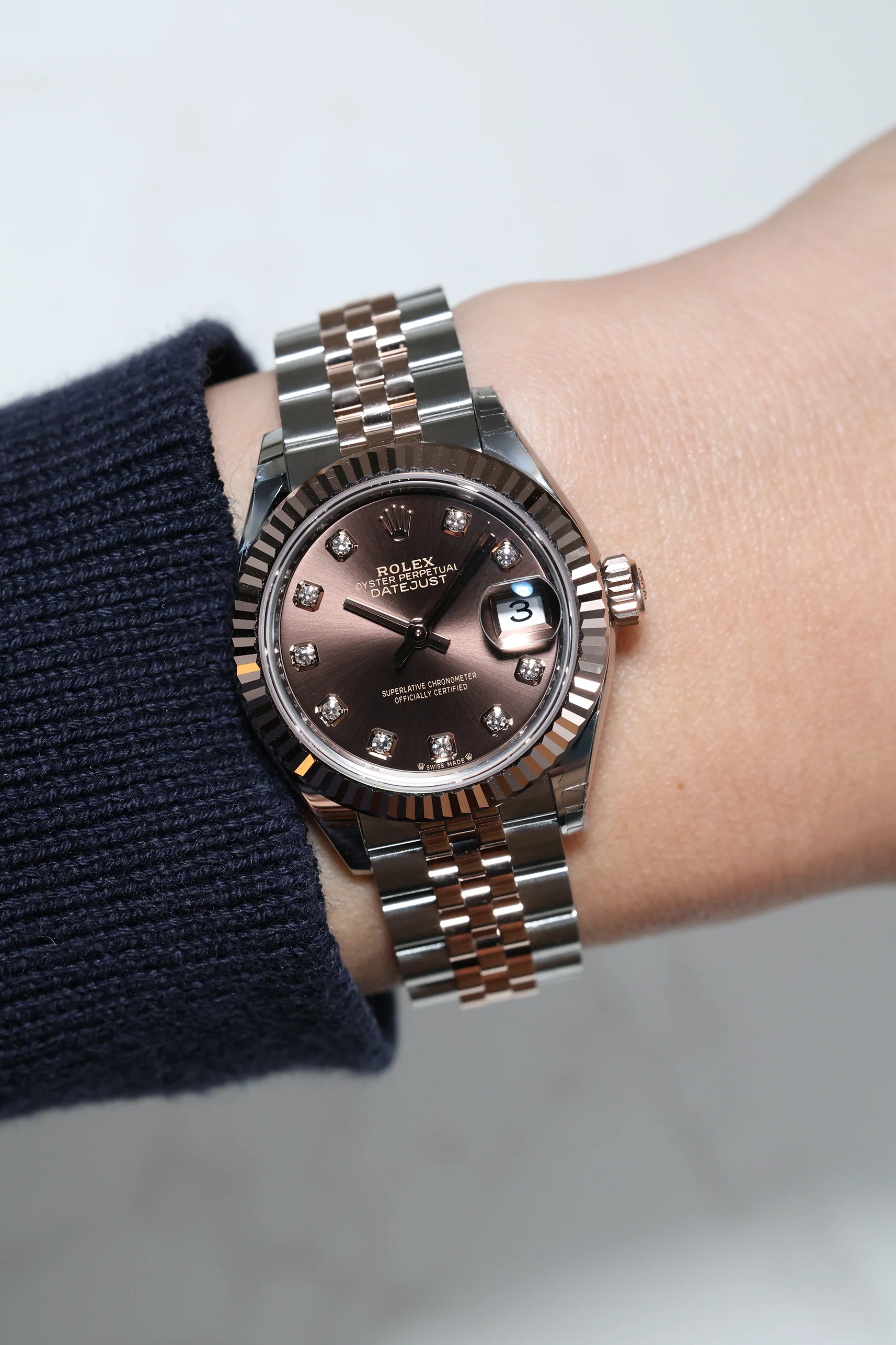 Rolex Datejust 28mm Chocolate 10 Diamond Steel Everose on Jubilee 279171 - Image 6