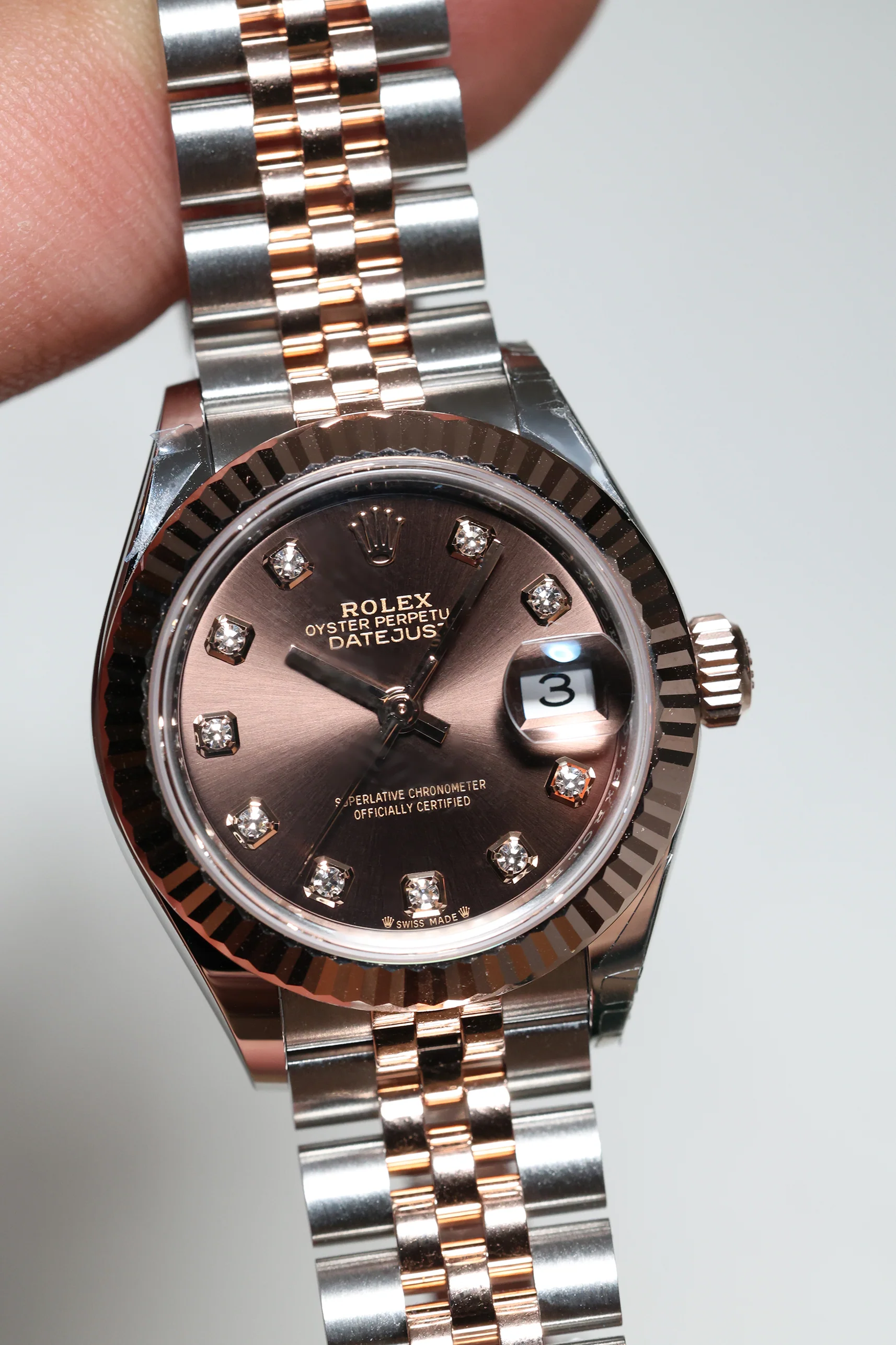 Rolex Datejust 28mm Chocolate 10 Diamond Steel Everose on Jubilee 279171 - Image 7