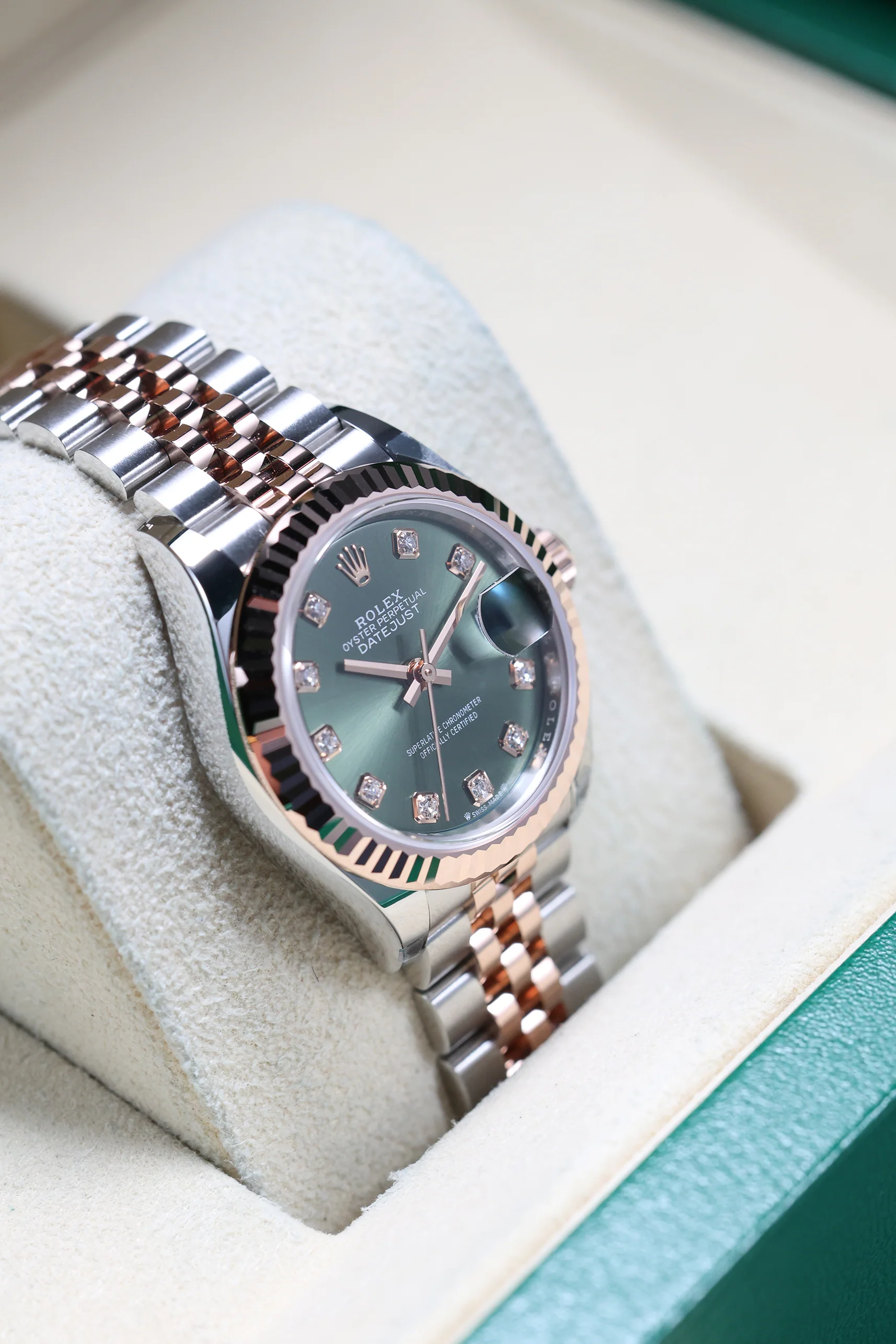 Rolex Datejust 28mm Olive Green 10 Diamond Steel Everose on Jubilee 279171 - Image 10