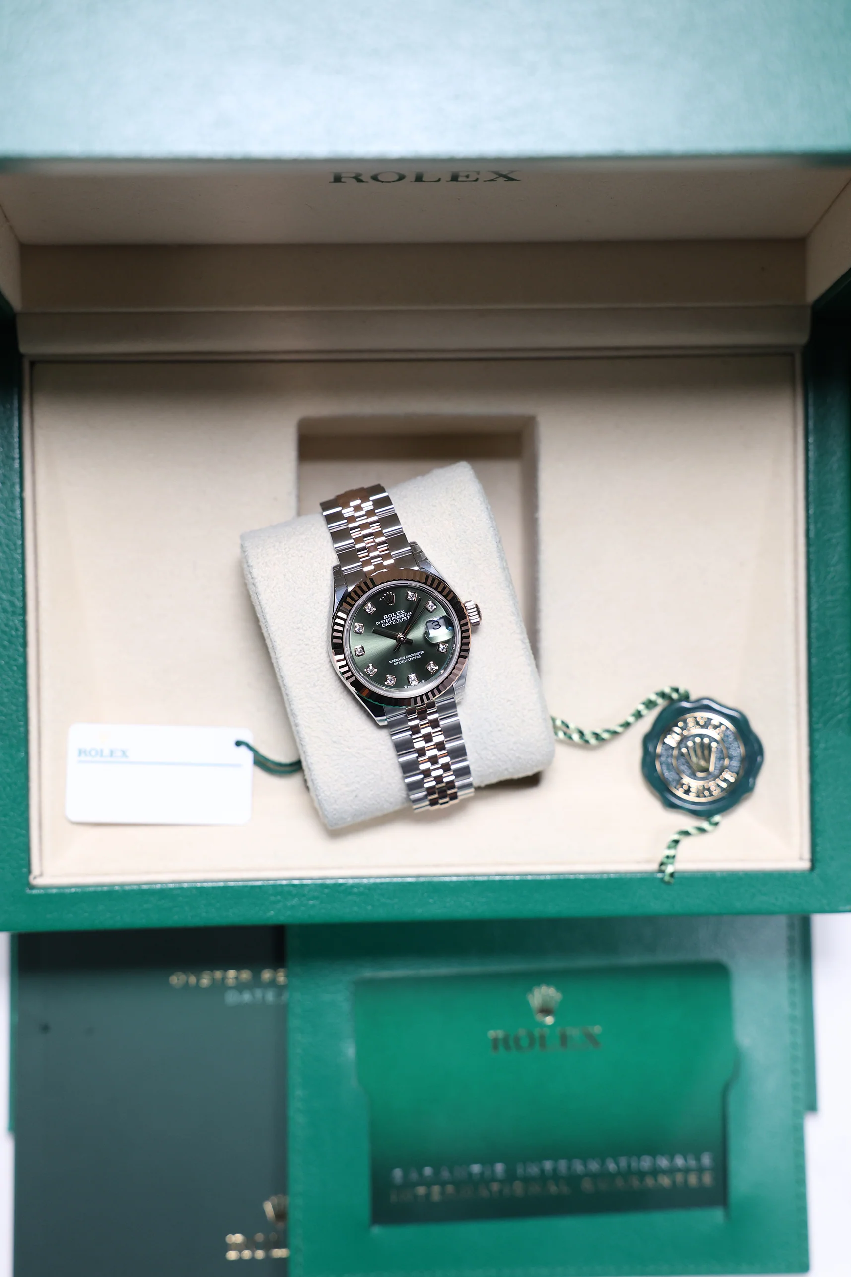 Rolex Datejust 28mm Olive Green 10 Diamond Steel Everose on Jubilee 279171 - Image 14