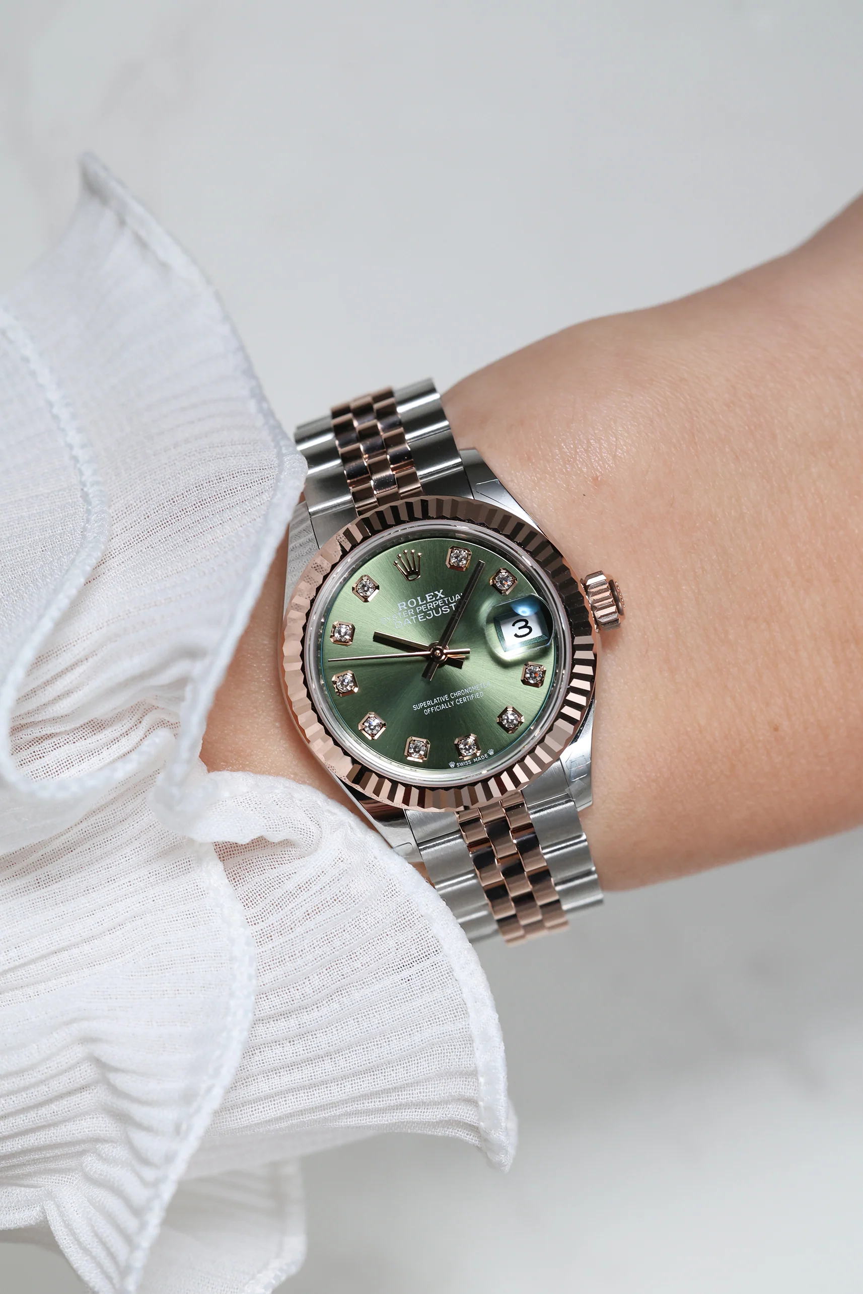 Rolex Datejust 28mm Olive Green 10 Diamond Steel Everose on Jubilee 279171 - Image 6