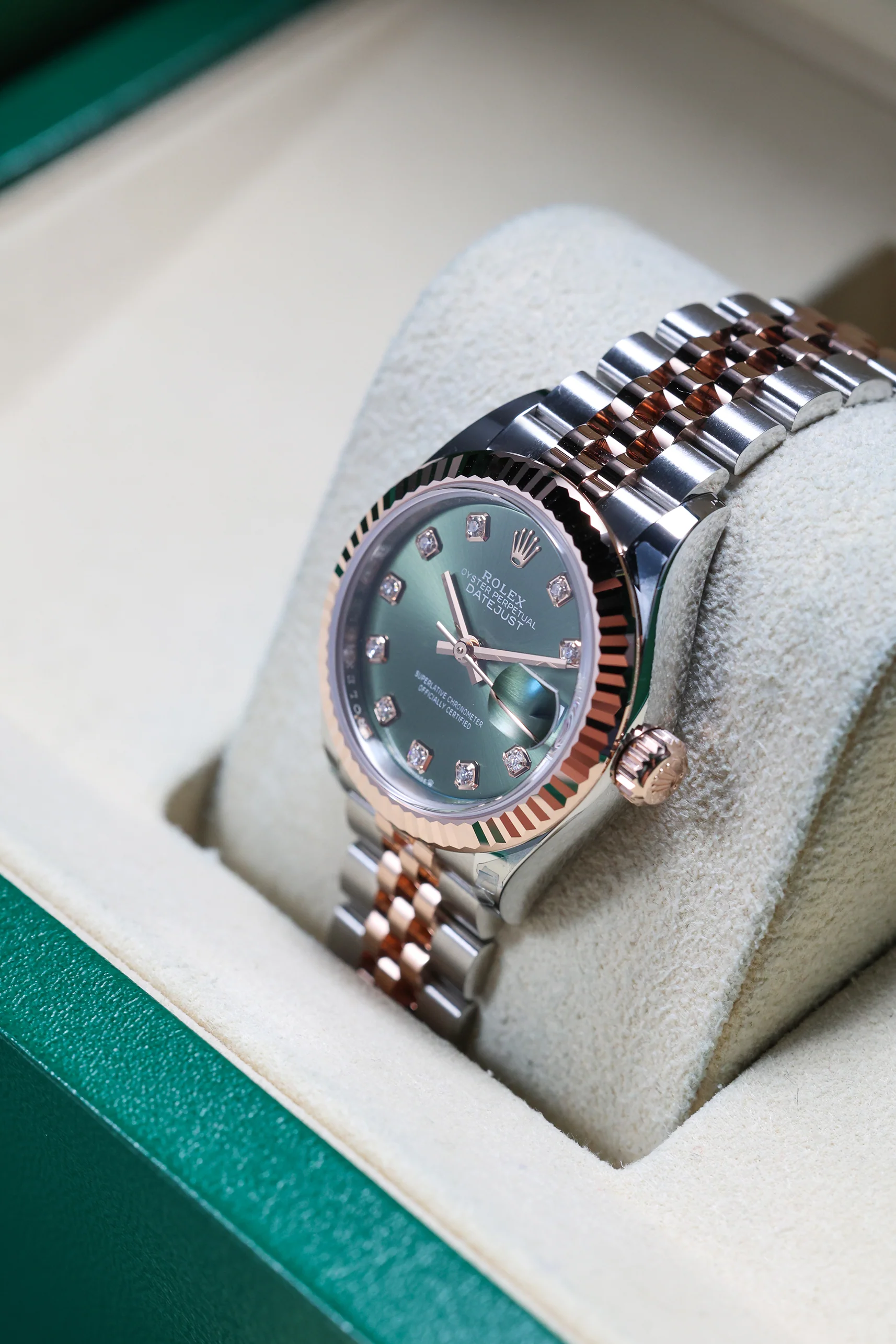 Rolex Datejust 28mm Olive Green 10 Diamond Steel Everose on Jubilee 279171 - Image 9