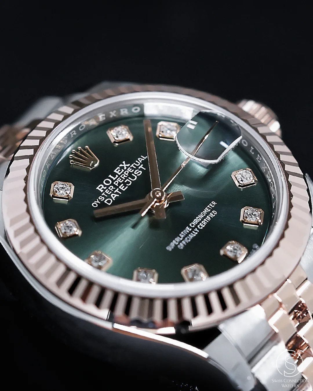Rolex Datejust 28mm Olive Green 10 Diamond Steel Everose on Jubilee 279171 - Image 3