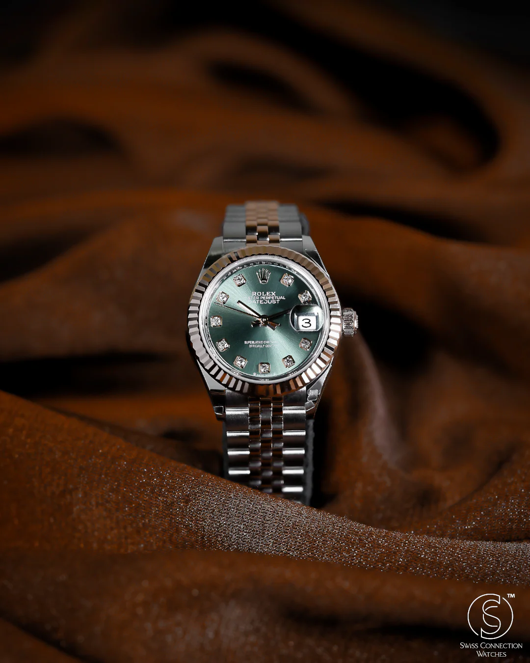 Rolex Datejust 28mm Olive Green 10 Diamond Steel Everose on Jubilee 279171 - Image 4