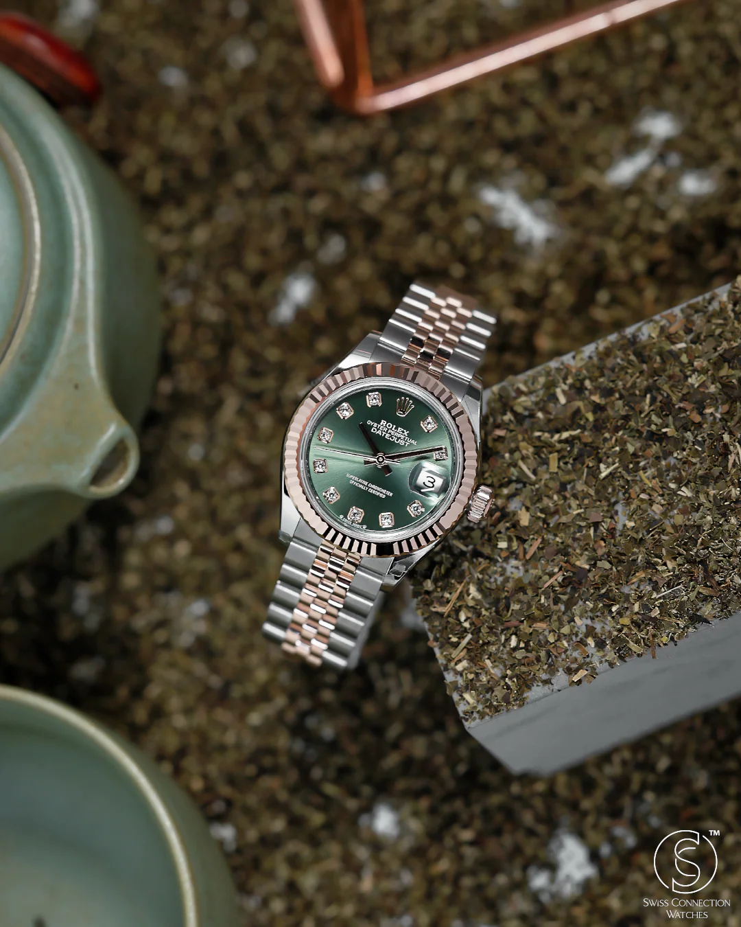 Rolex Datejust 28mm Olive Green 10 Diamond Steel Everose on Jubilee 279171 - Image 5