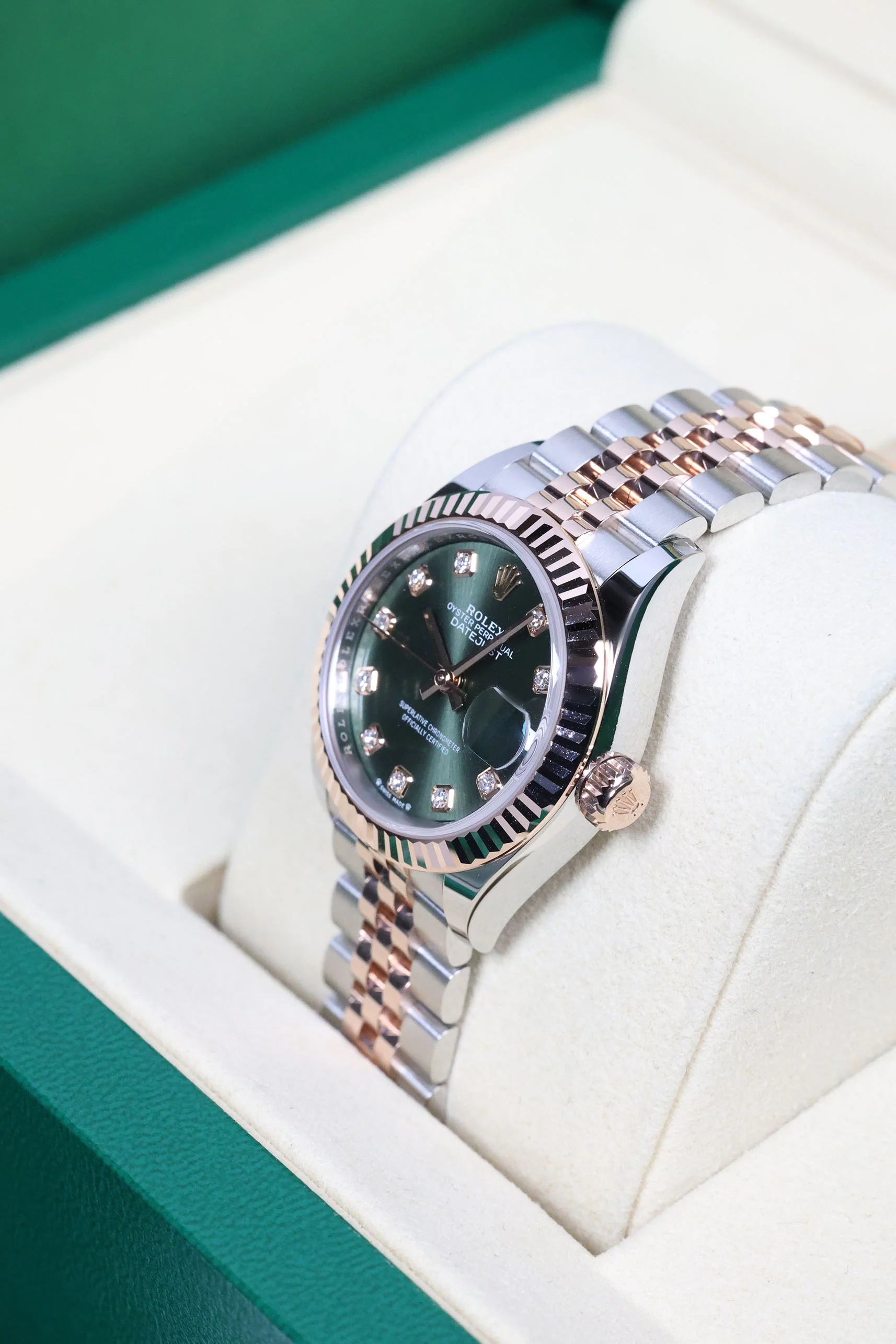 Rolex Datejust 28mm Olive Green 10 Diamond Steel Everose on Jubilee 279171 - Image 9