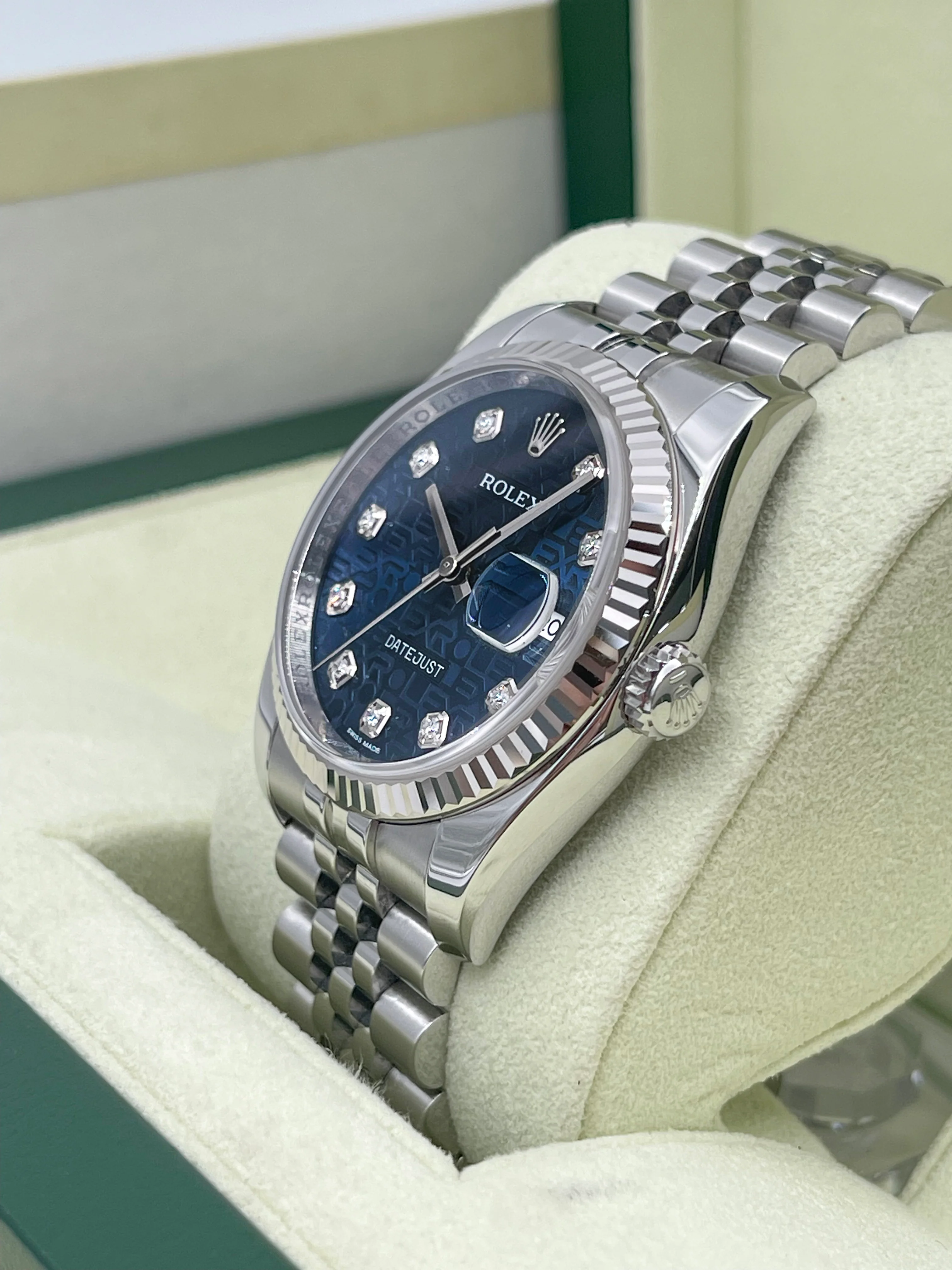 Rolex Datejust 36mm Blue Monogram 10 Diamond Dial 116234 2015 [Preowned] - Image 6