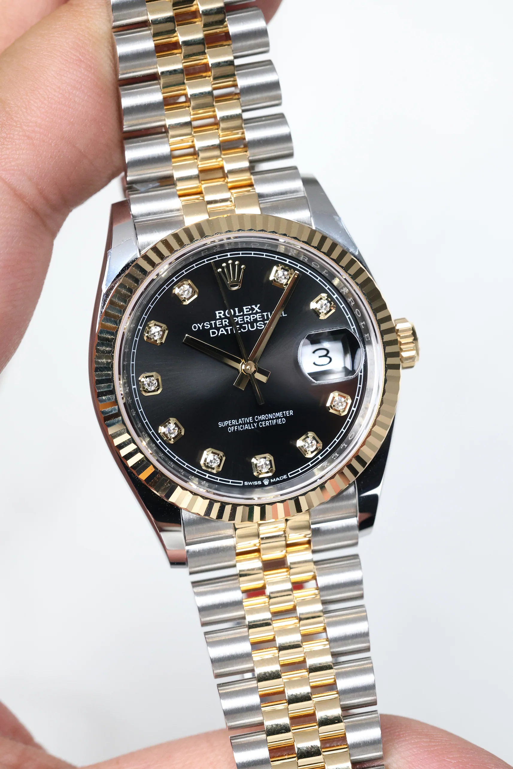 Rolex Datejust 36mm Bright Black 10 Diamond Rolesor Jubilee 126233 - Image 7