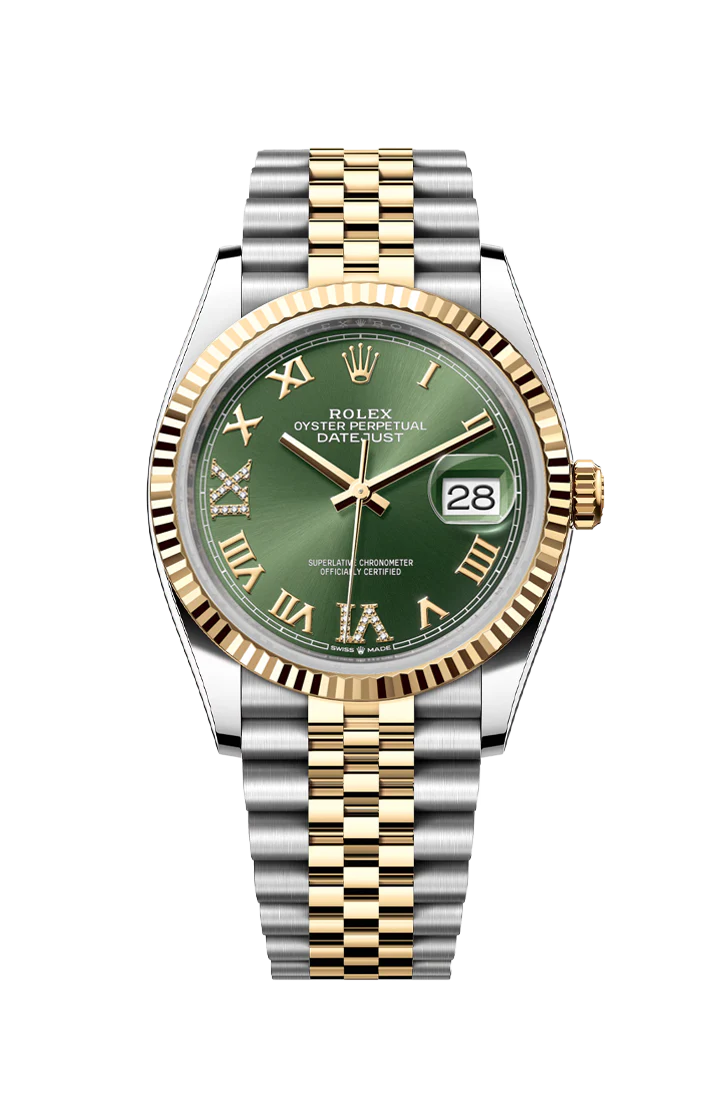 Rolex Datejust 36mm Olive Green VI IX Diamonds Rolesor Jubilee 126233