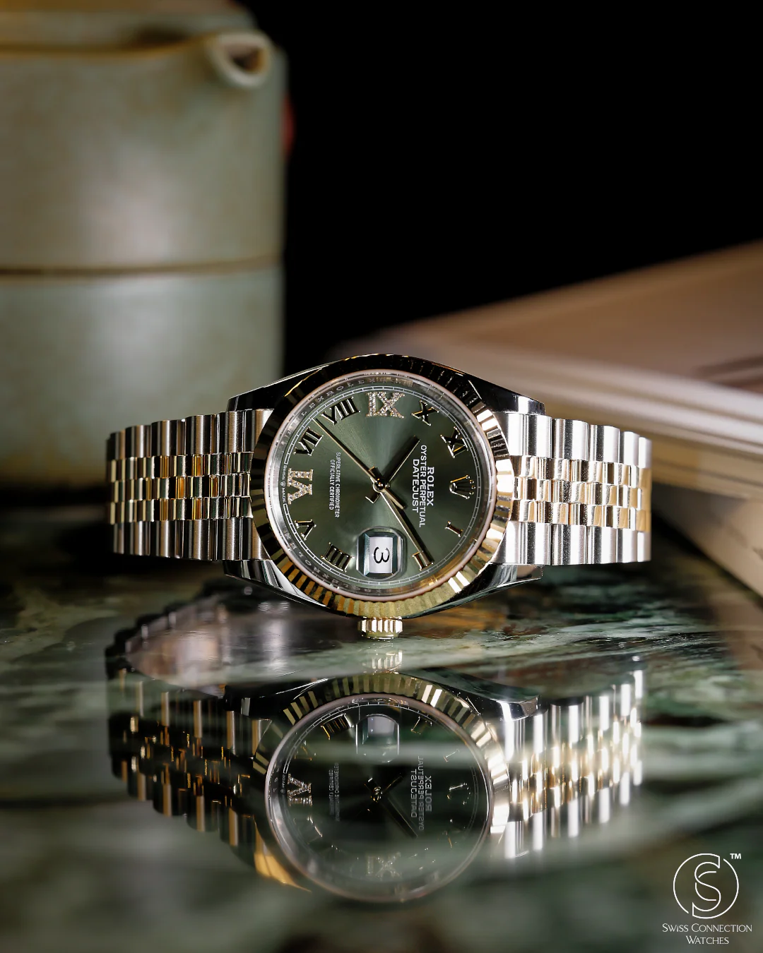 Rolex Datejust 36mm Olive Green VI IX Diamonds Rolesor Jubilee 126233 - Image 5