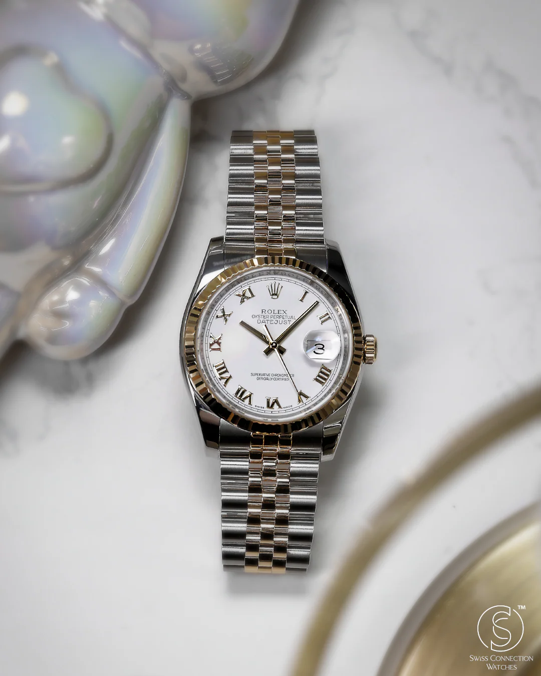 Rolex Datejust 36mm White Roman Dial Steel Rolesor on Jubilee 116233 2012 [Preowned] - Image 4