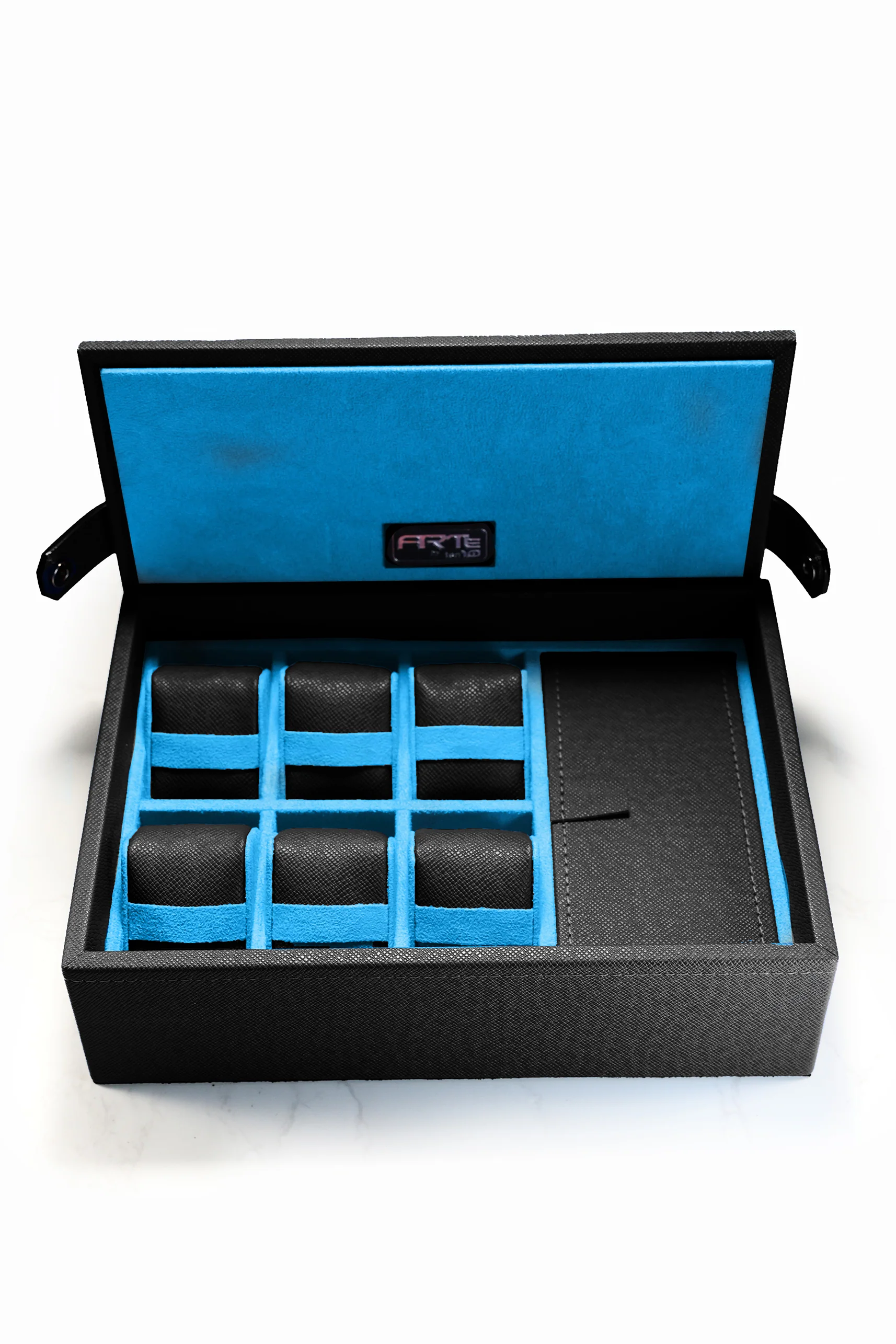 Ten10 CasaModa Watch Box for 6 Watches (Black Exterior & Blue Interior) - Image 3