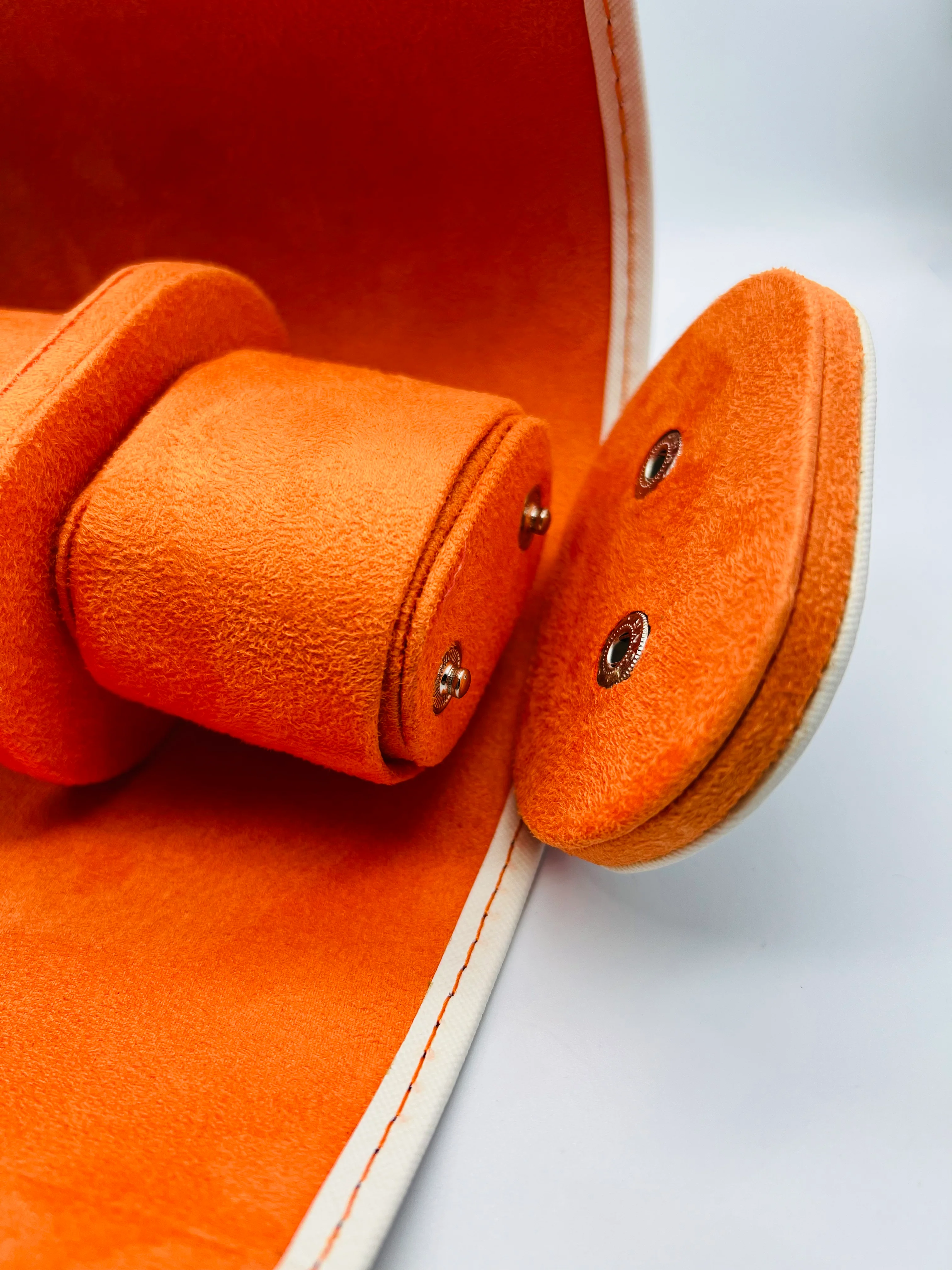 Ten10 Watch Roll for 3 Watches (White Exterior & Orange Suede Interior) - Image 6