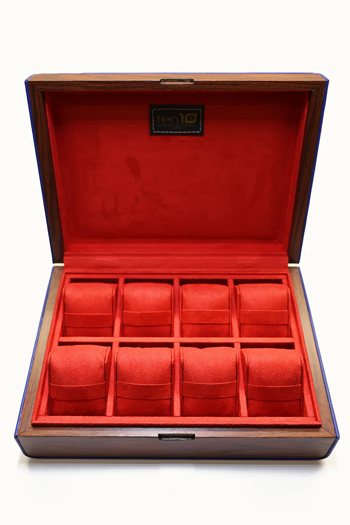Ten10 Estra Watch Box for 8 Watches (Saff Blue Exterior & Red Interior) - Image 7